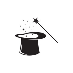magic wand stick and hat logo and vector template