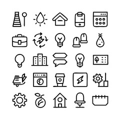 Energy saving and efficiency editable stroke outline icons set isolated on white background flat vector illustration. Alternative energy sources vector linear icons set. Ecology renewable energy .