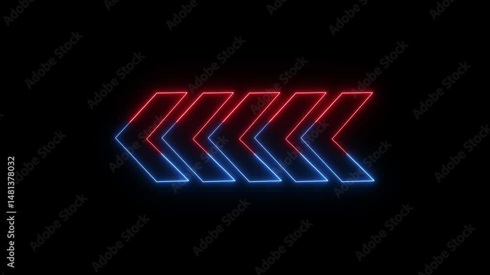Poster directional or pointing arrow using for navigate. animated neon arrows pointing left against black b