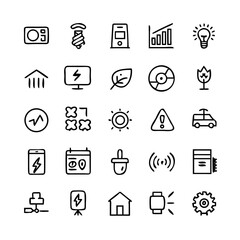 Energy saving and efficiency editable stroke outline icons set isolated on white background flat vector illustration. Alternative energy sources vector linear icons set. Ecology renewable energy .