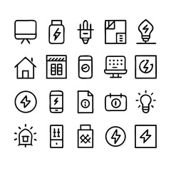 Energy saving and efficiency editable stroke outline icons set isolated on white background flat vector illustration. Alternative energy sources vector linear icons set. Ecology renewable energy .