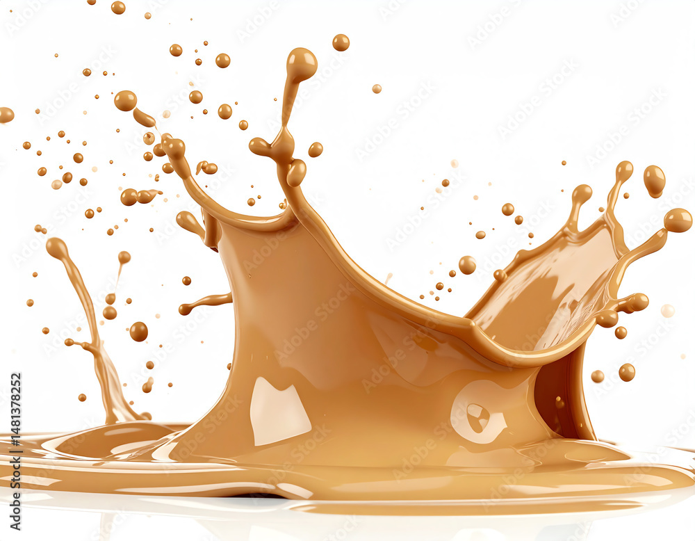 Poster a dynamic splash of creamy liquid, capturing the motion and texture of the moment in a visually stri