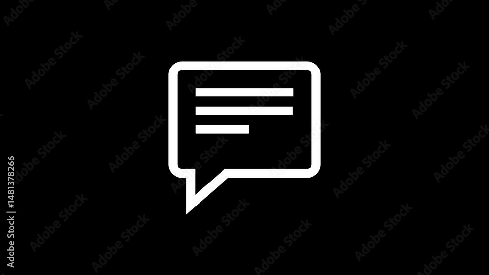 Poster animated white speech bubble icon on black background representing messaging communication and socia