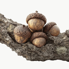 Cluster of Acorns on a Rustic Tree Branch