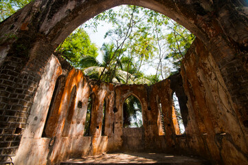 Old presbyterian church ruins Ross Island, port blair, Andaman and Nicobar India.