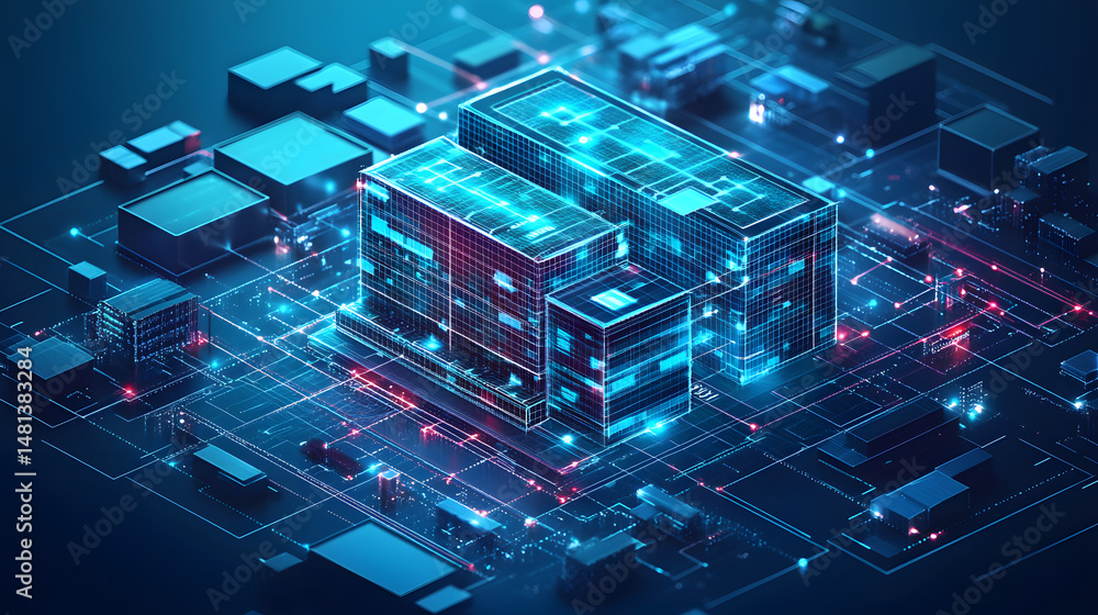 Leinwandbilder futuristic motherboard city! stylized circuit board skyscrapers glow with digital data streams. isom