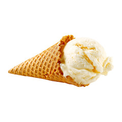 Delicious Vanilla Ice Cream Cone isolated on transparent background