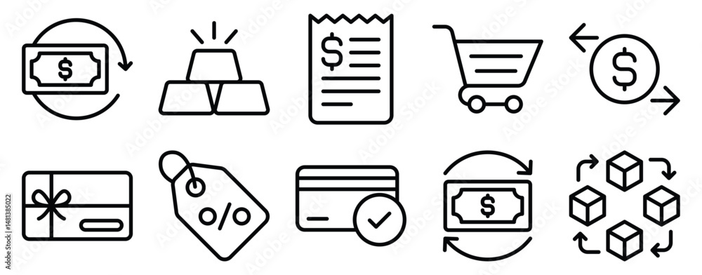 Poster payment icon set line style collection representing financial transactions and digital payments suit