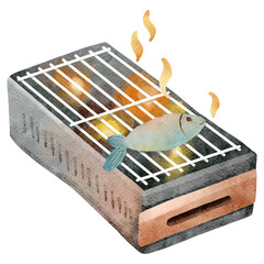 Watercolor Grilled Fish Camping