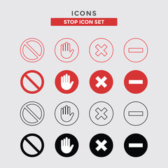 Minimalist set of stop icons designed for signage and wayfinding systems