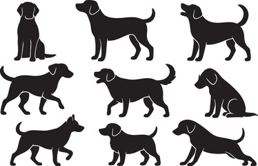 Dog Silhouettes Vector Illustration on White Background