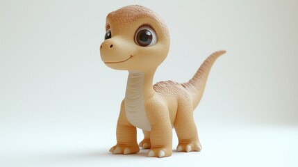 Cute tan dino with big eyes and a friendly smile standing against a white background