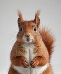 Fluffy red squirrel posed against pure white backdrop, sharp, winter