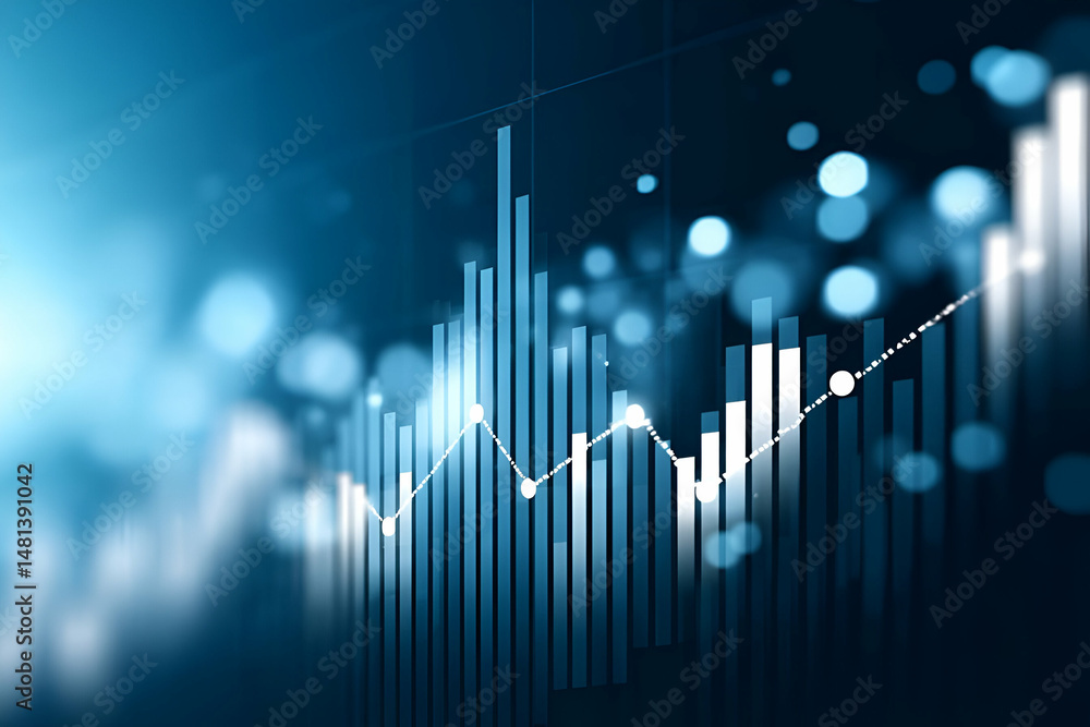 Poster a modern abstract representation of financial data showing a dynamic growth trend with vibrant light