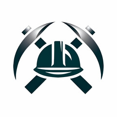 A modern logo design featuring a mining helmet and crossed pickaxes, symbolizing strength and resilience in the mining industry.