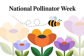 Illustration of national pollinator week with bee and flowers on a white background