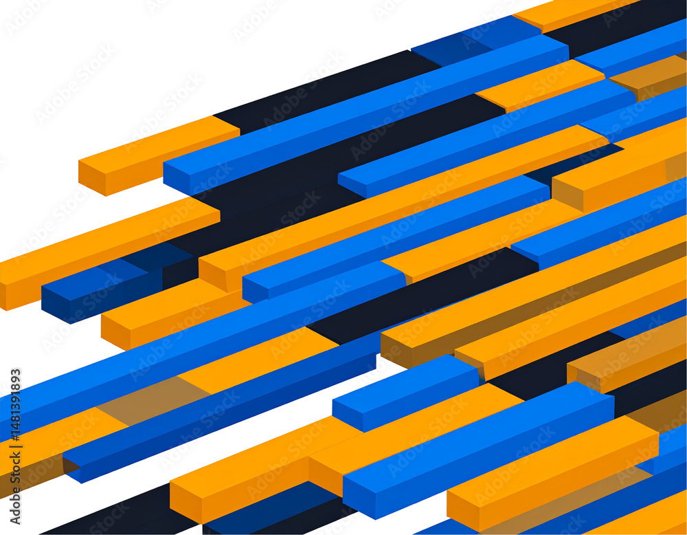 Poster abstract geometric pattern of layered blocks in orange and blue