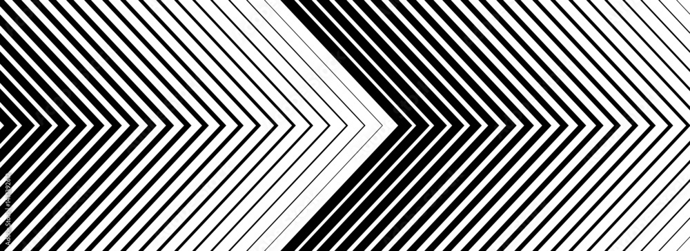 Poster Black arrow direction background. Repeated triangle gradation pattern. Halftone fading angle stripe gradient texture. Thin to thick speed line concept backdrop for poster, print, cover, banner. Vector