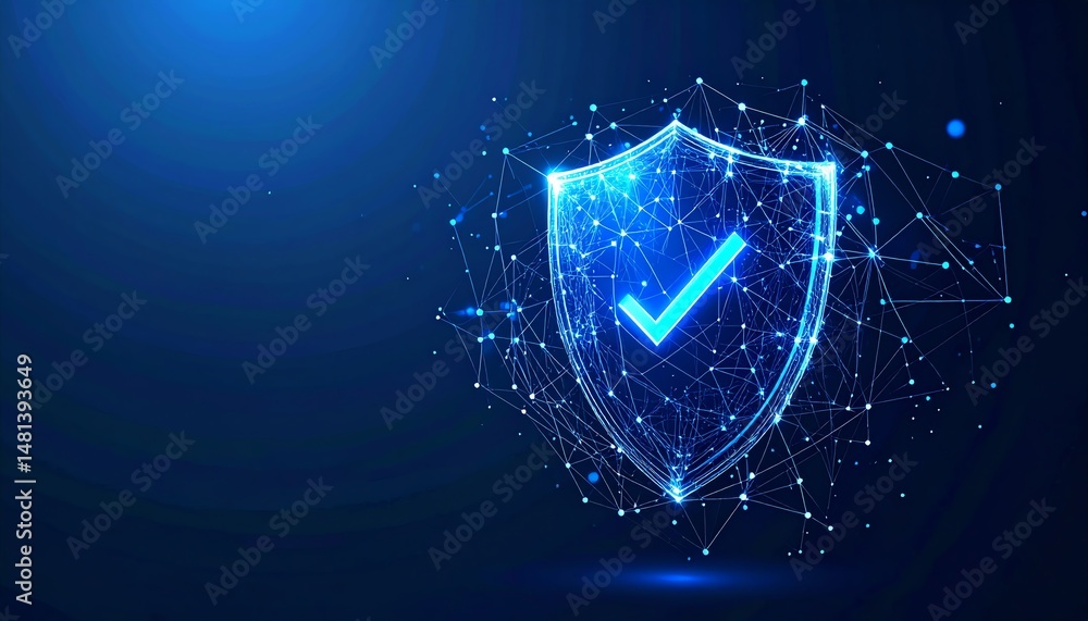 Aufkleber a glowing digital shield with a checkmark, symbolizing security and protection in a high-tech enviro