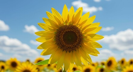 Fototapeta premium Radiant sunflower under a bright sky, a symbol of joy and positivity