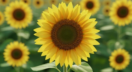 Radiant sunflowers bathed in sunlight, blossoming under blue sky backdrop