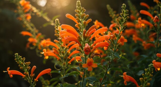 Radiant tecoma capensis in the golden light of the setting sun ambiance