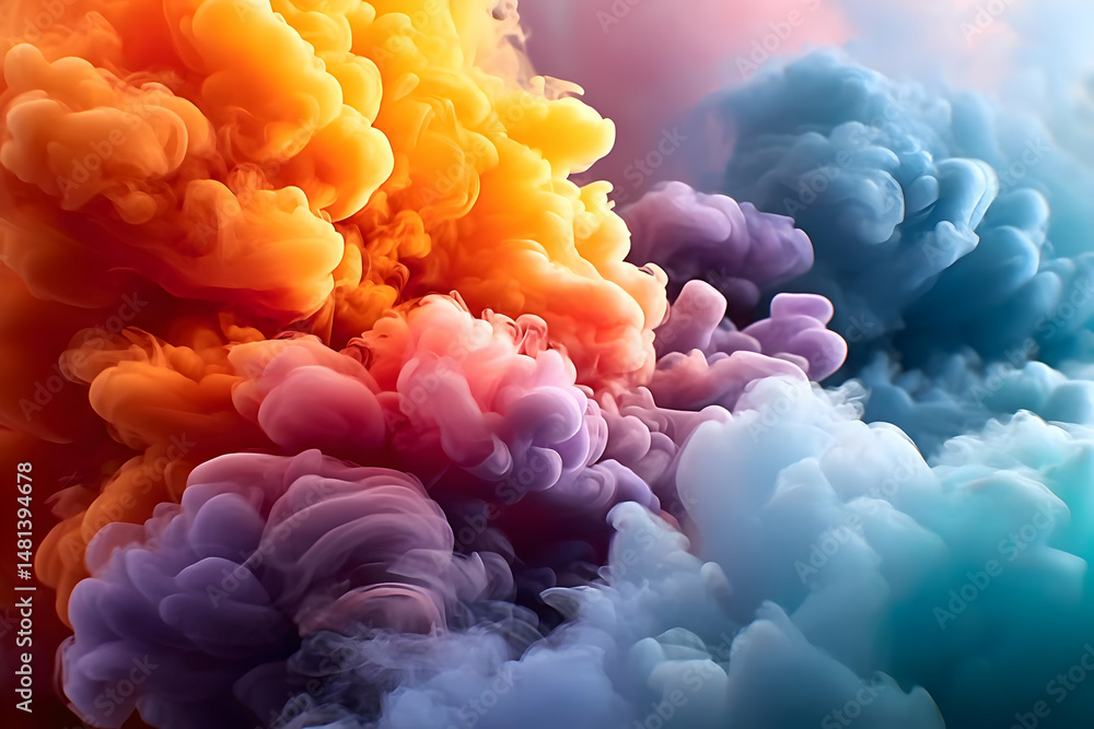 Poster a vibrant display of colorful clouds swirling together, creating a mesmerizing and ethereal atmosphe