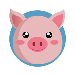 a cute cartoon pig face in a circular blue background