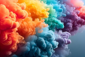 Obraz premium A stunning display of colorful smoke swirling together, blending hues of red, blue, yellow, and green in a mesmerizing artistic formation.