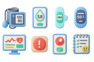 Healthcare and medical 3d icons set – vital signs, health monitoring symbols