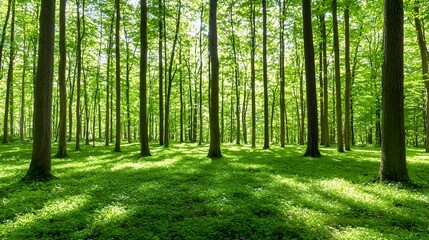 Obraz premium Forest with Lush Green Trees and Sunlight