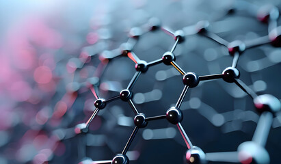 A close-up view of molecular structures highlighting interconnected atoms and bonds, showcasing the intricacies of chemistry and material science.