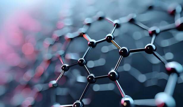 A close-up view of molecular structures highlighting interconnected atoms and bonds, showcasing the intricacies of chemistry and material science.