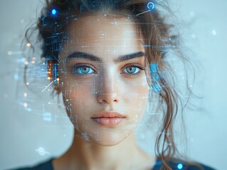 Woman with digital overlay on her face