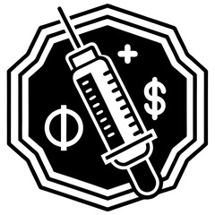 Syringe and Money Symbol Silhouette , Vector Illustration of Healthcare Cost Concept