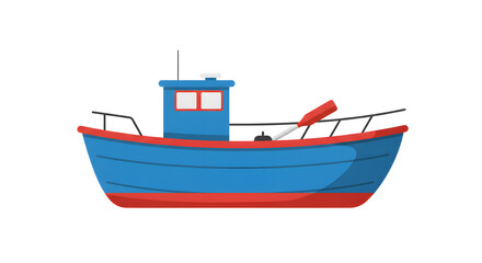 Fototapeta premium Blue and Red Fishing Boat Illustration