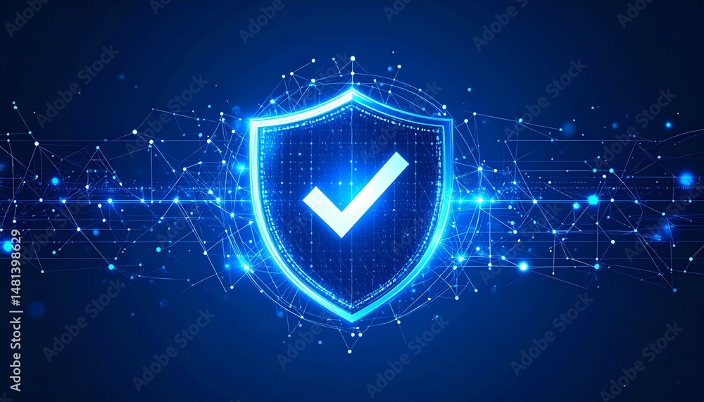 Aufkleber a glowing blue shield symbolizing digital security and protection, surrounded by a network of interc