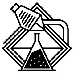 Laboratory Flask and Pipette Icon with Geometric Background in Black and White