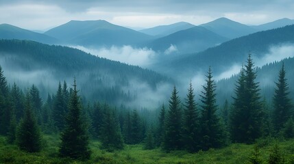 mountain landscape with fog