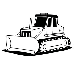 Naklejka premium Black and White Bulldozer Icon ,Vector Construction Equipment Symbol