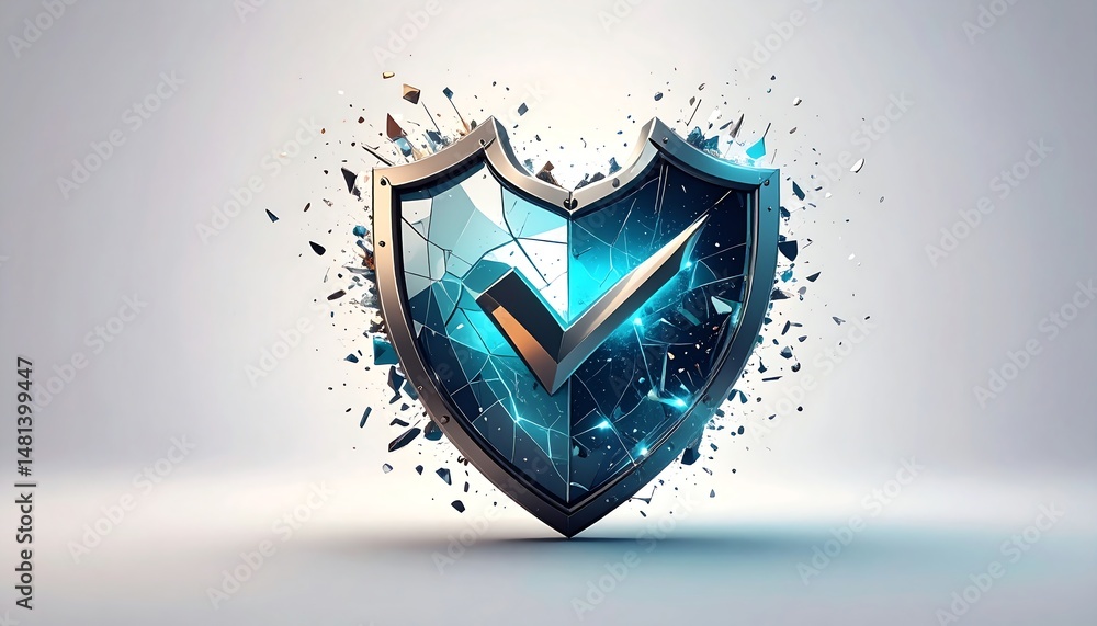 Aufkleber a dynamic shield graphic with a check mark, symbolizing security and protection, surrounded by shard