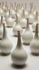 Ceramic bulbous forms arranged in a grid pattern