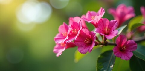 Vibrant pink trumpet-shaped flowers on a tree branch, tree, flowers