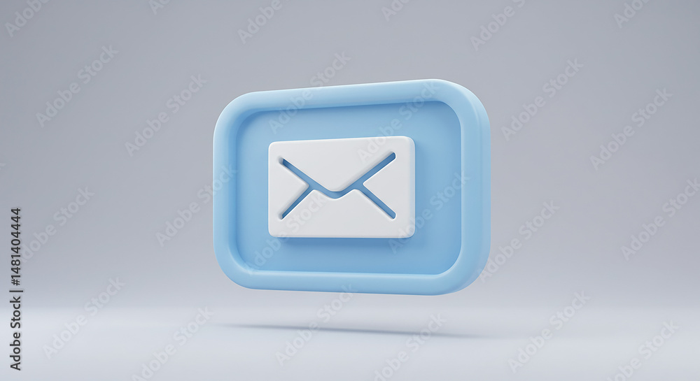 Poster light blue rounded square showing white email icon on light grey background