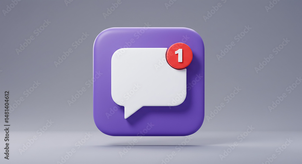 Poster purple social media app icon showing one unread message notification