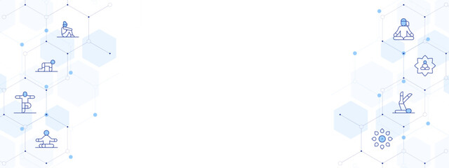 Yoga Banner Vector Illustration with Two-sided Icon Style. Line Duotone icon. Containing. pilates, yoga, relax, chakras