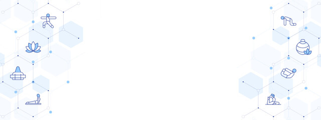 Yoga Banner Vector Illustration with Two-sided Icon Style. Line Duotone icon. Containing. yoga pose, lotus, yoga mat, pilates, yoga ball