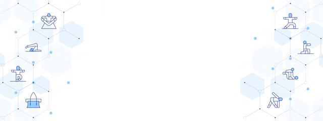 Yoga Banner Vector Illustration with Two-sided Icon Style. Line Duotone icon. Containing. yoga, pilates, sport bag, yoga pose