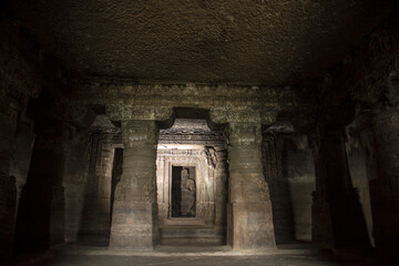 Rock cut Buddhist cave, India