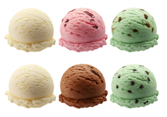 Delicious assortment of ice cream scoops arranged on a black background perfect for marketing.